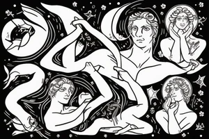 Greek myth   Narcissus  looking into water and seeing Leo constellation tattoo idea