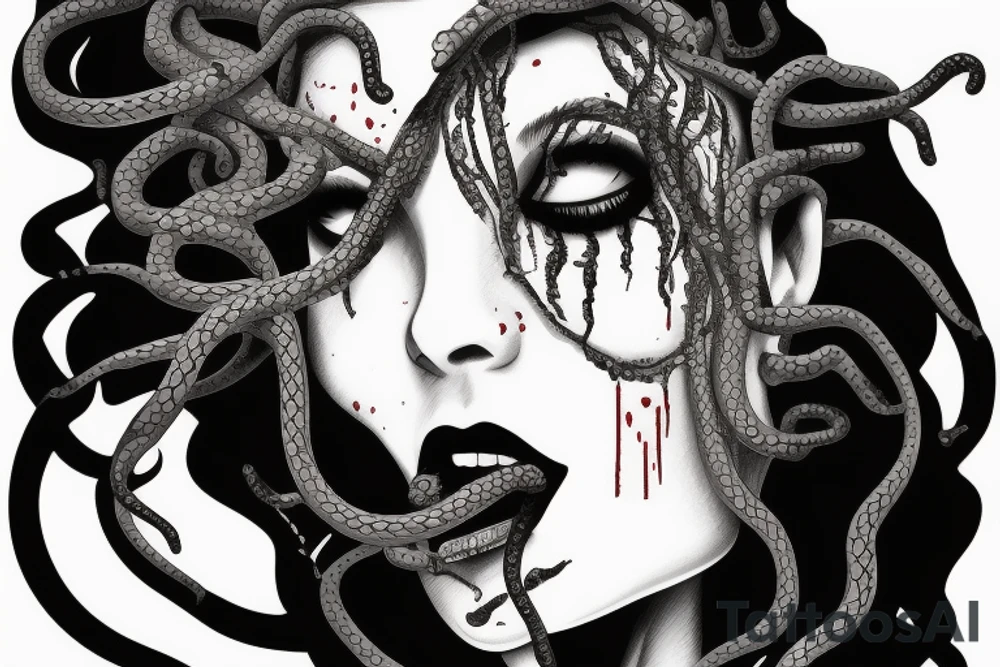 medusa with blood around  mouth
snake hair tattoo idea