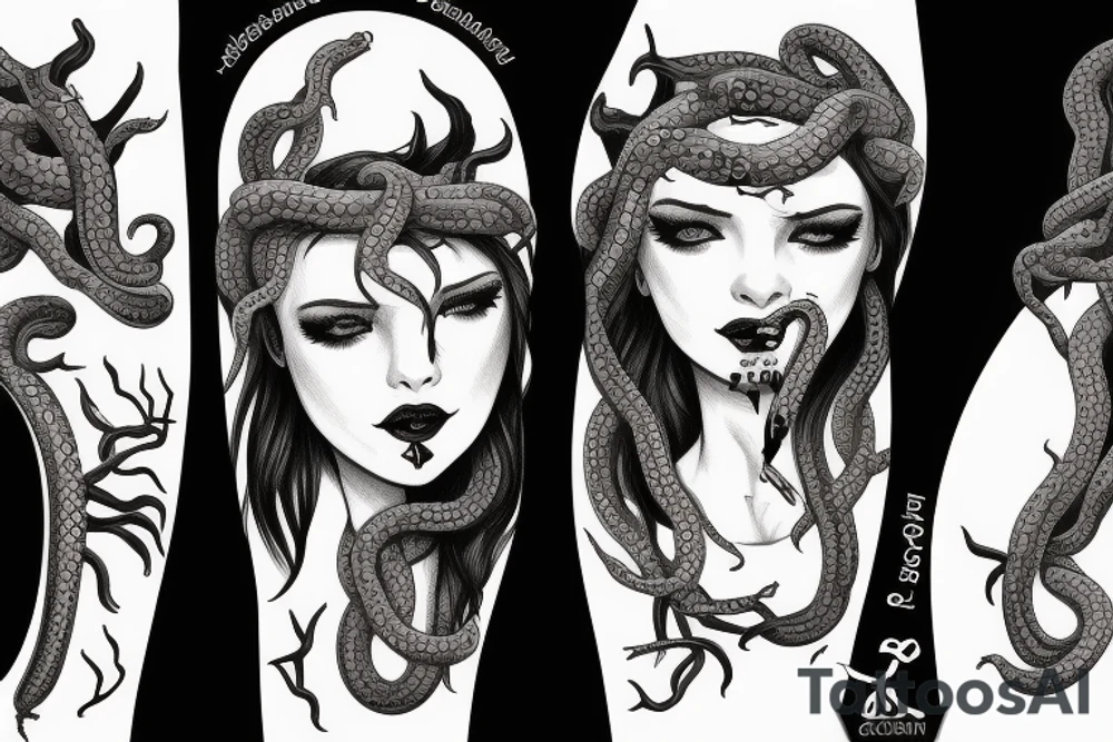 medusa with blood around  mouth
snake hair tattoo idea
