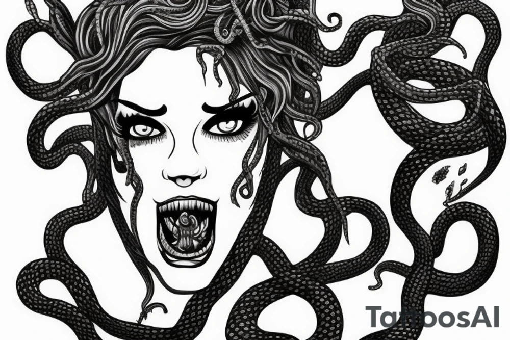 medusa with blood around mouth
snake hair tattoo idea