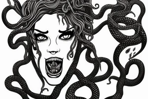 medusa with blood around  mouth
snake hair tattoo idea