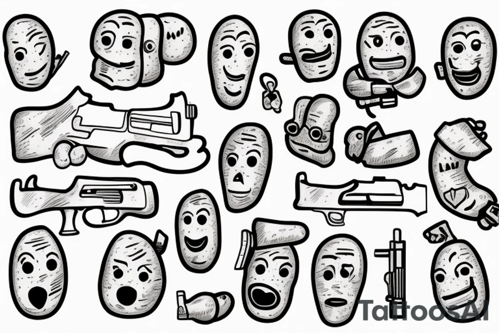 Potato man with a gun tattoo idea