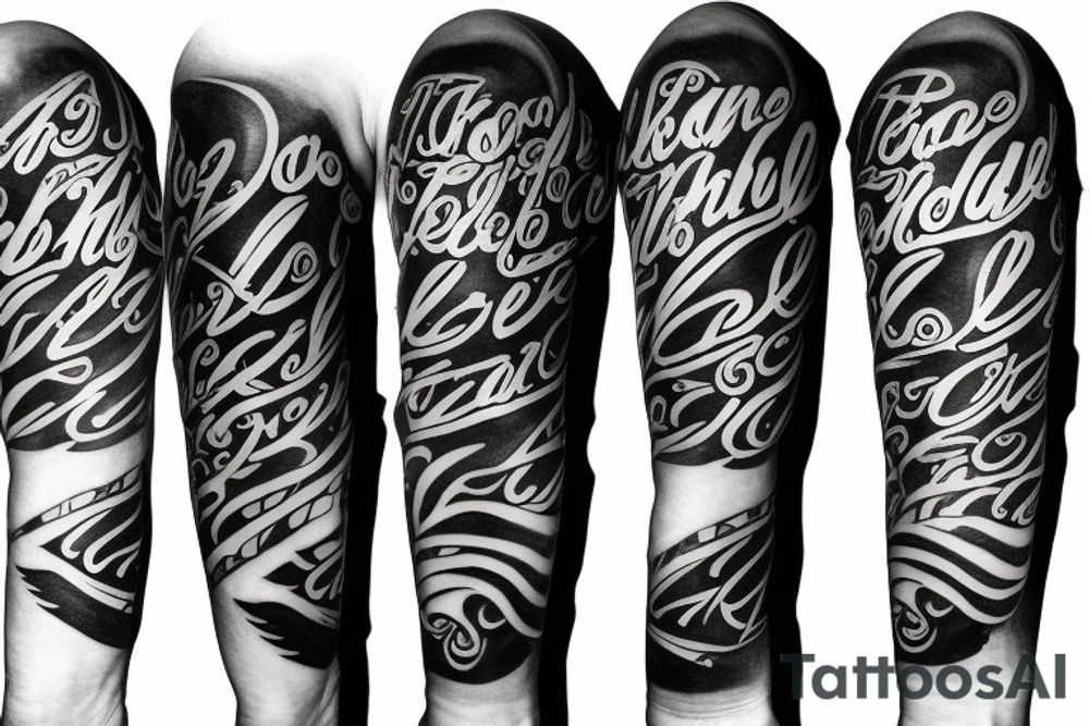 dark lettering forearm sleeve tattoo idea