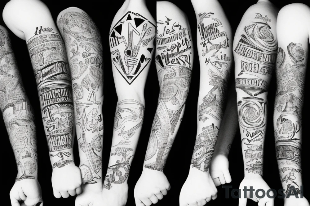 dark lettering forearm sleeve tattoo idea