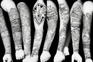 dark lettering forearm sleeve tattoo idea