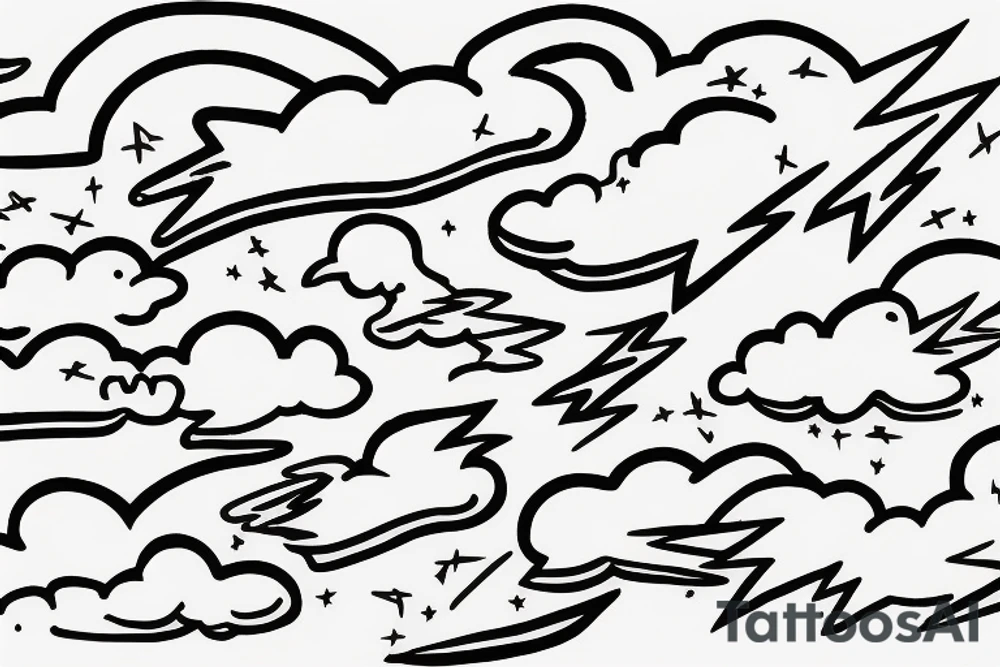 lightning bolt with clouds tattoo idea