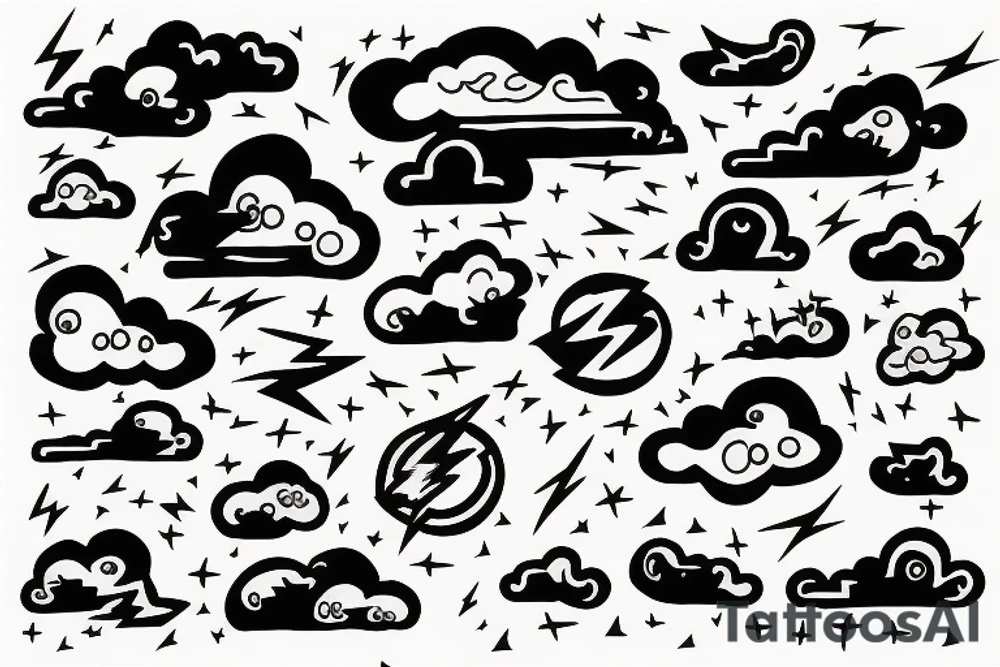 lightning bolt with clouds tattoo idea
