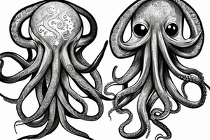 An octopus that seems to be thinking, looking very cerebral, drawn as if it were a sketch that comes to life tattoo idea