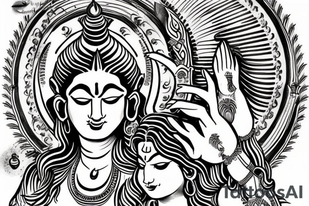 lord shiva dacing fearsly with trishoola in his hand 
fearless eyes
hair wide open tattoo idea
