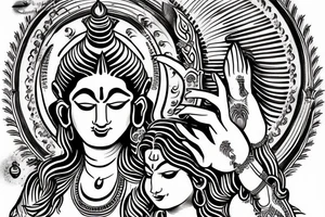 lord shiva dacing fearsly with trishoola in his hand 
fearless eyes
hair wide open tattoo idea