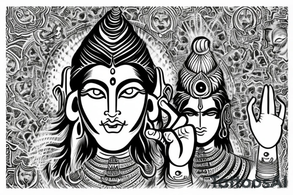 lord shiva dacing fearsly with trishoola in his hand 
fearless eyes
hair wide open tattoo idea
