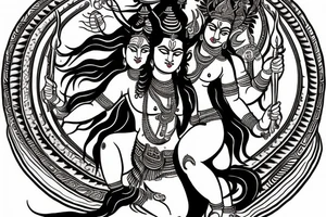 lord shiva dacing fearsly with trishoola in his hand 
fearless eyes
hair wide open tattoo idea