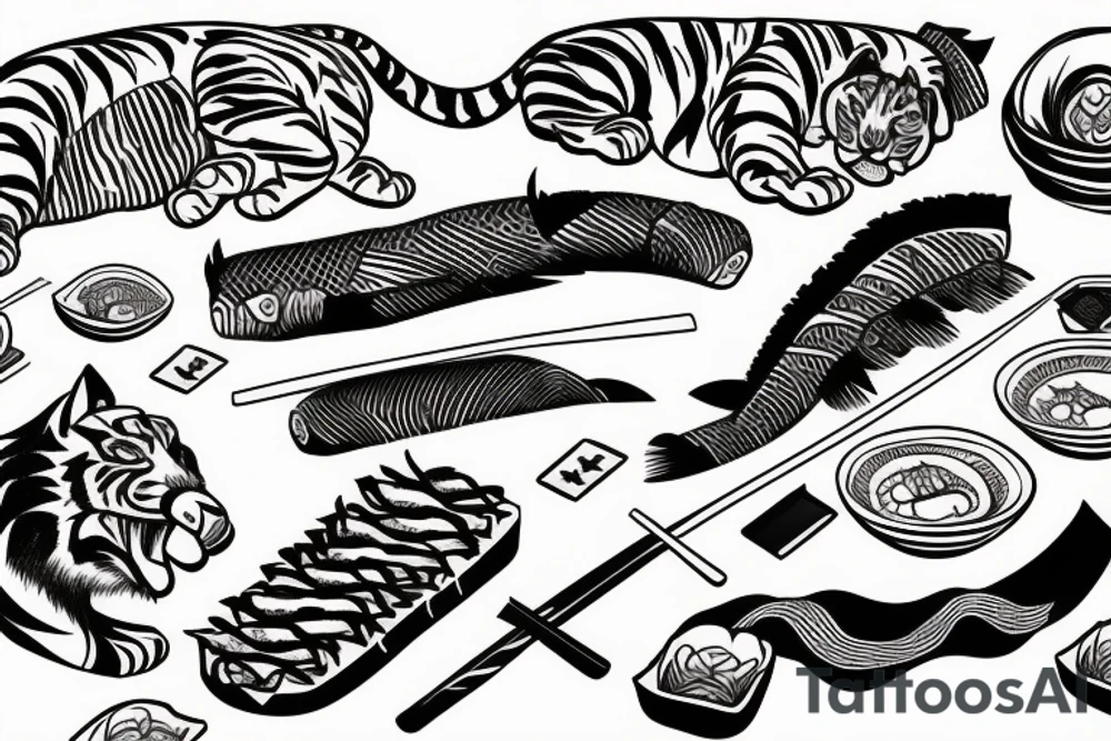 Tiger sushi chef with sword tattoo idea