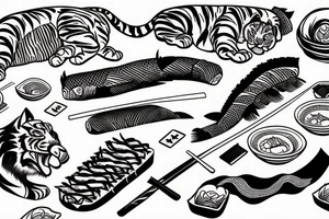 Tiger sushi chef with sword tattoo idea
