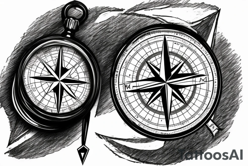 world map with compass laying on it tattoo idea