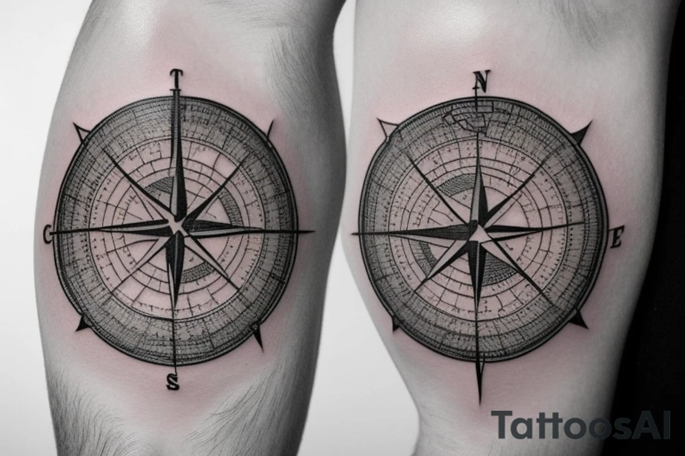 world map with compass laying on it tattoo idea