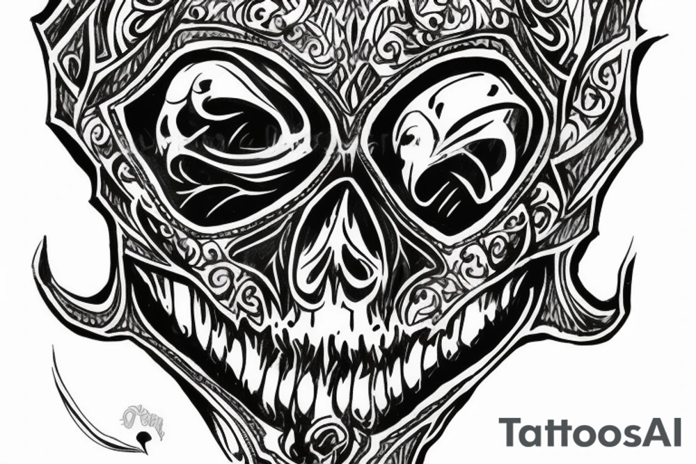 Knight helmet with skull and filigree tattoo idea