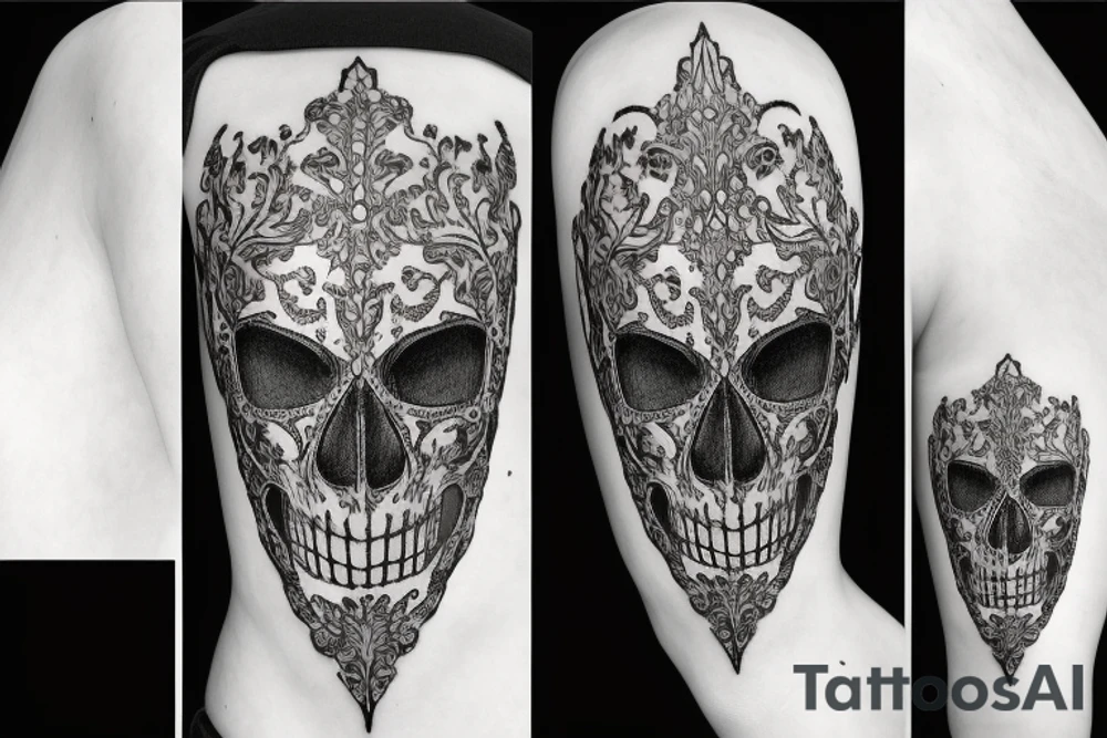 Knight helmet with skull and filigree tattoo idea