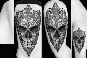 Knight helmet with skull and filigree tattoo idea