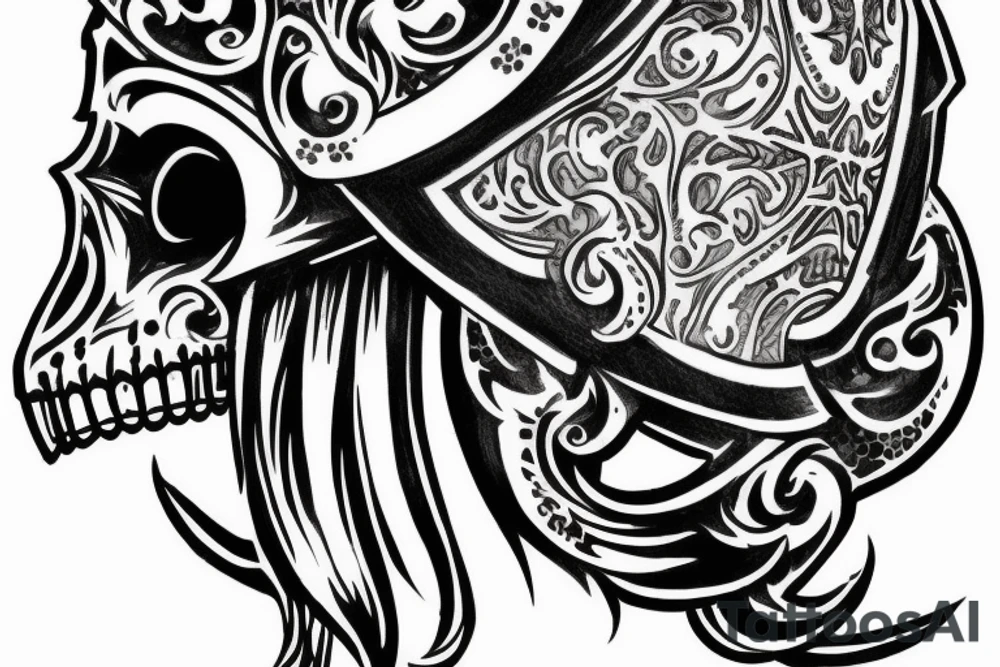 Forearm knight helmet with skull and filigree tattoo idea