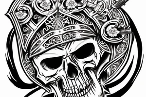 Forearm knight helmet with skull and filigree tattoo idea