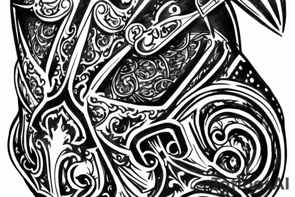 Forearm knight helmet and filigree tattoo idea
