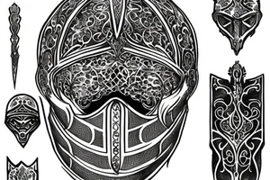 Forearm knight helmet filigree tattoo idea