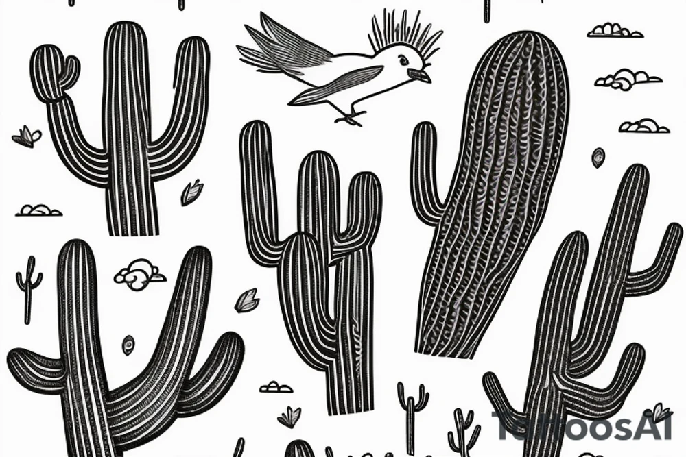 saguaro cactus with a family of birds living in it tattoo idea