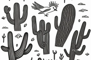 saguaro cactus with a family of birds living in it tattoo idea