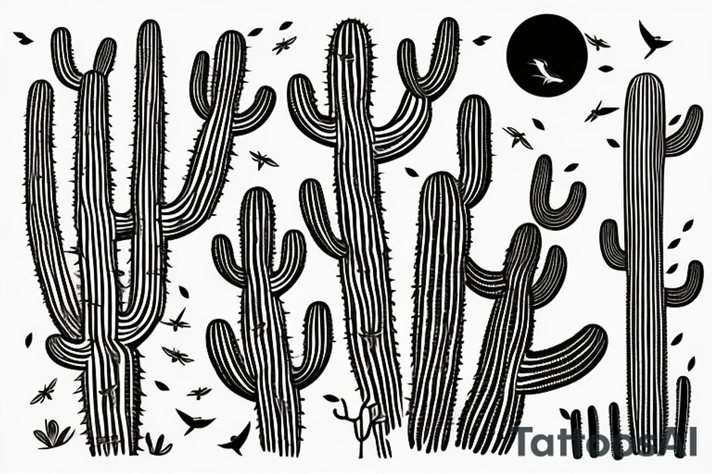 saguaro cactus with a family of birds living in it tattoo idea