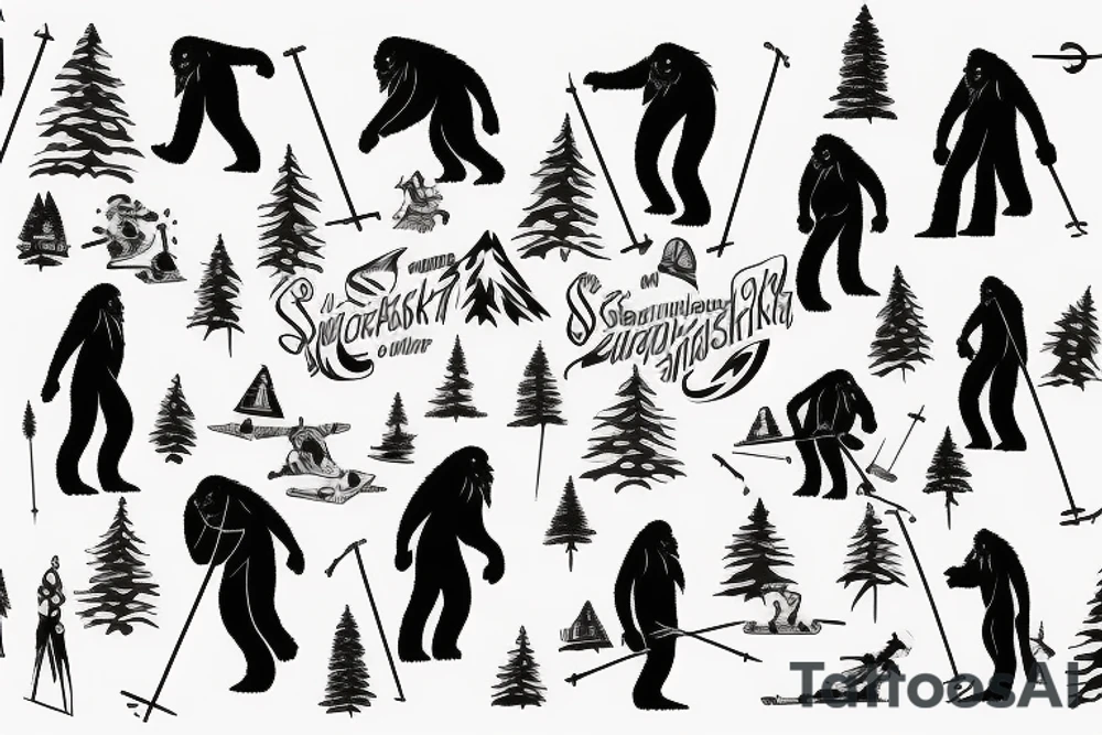 Sasquatch Skiing Winter tattoo idea