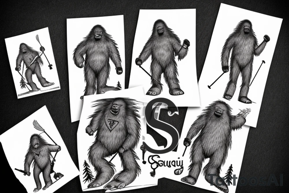 Sasquatch Skiing Winter tattoo idea