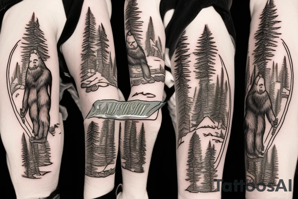 Sasquatch Skiing Winter Cartoon tattoo idea