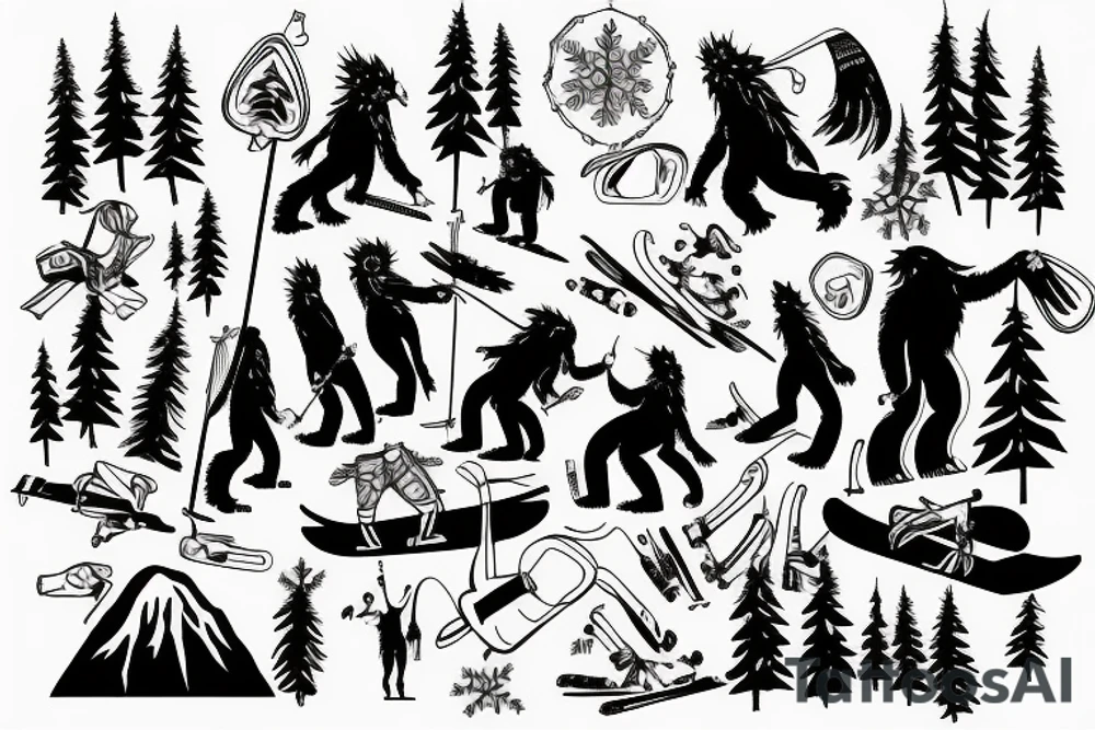 Sasquatch Skiing Winter Cartoon tattoo idea