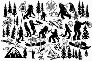 Sasquatch Skiing Winter Cartoon tattoo idea