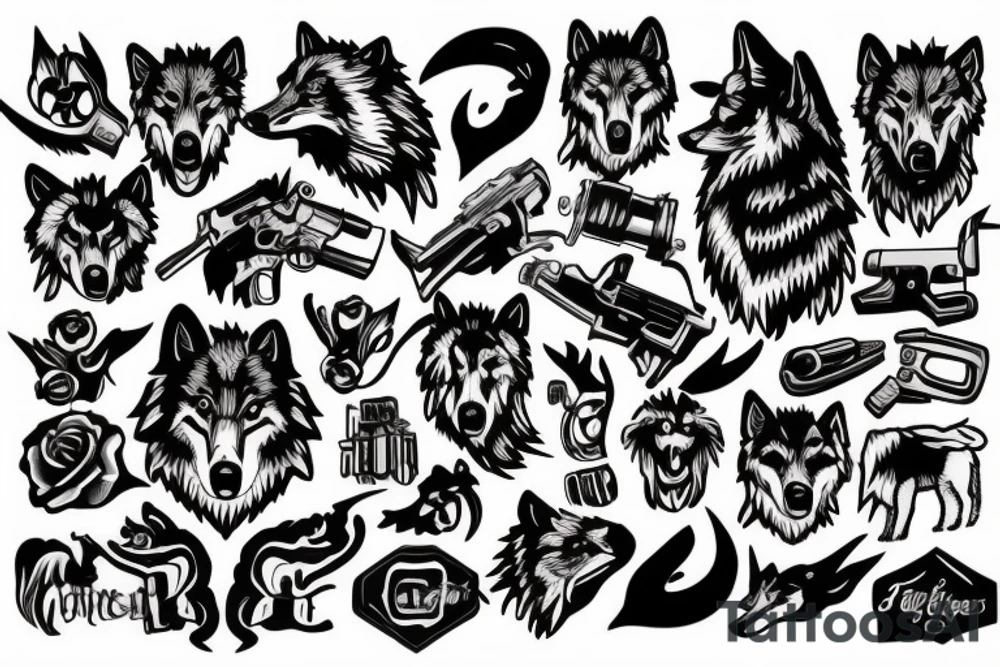 Wolf with machine gun tattoo idea