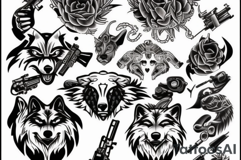 Wolf with machine gun tattoo idea