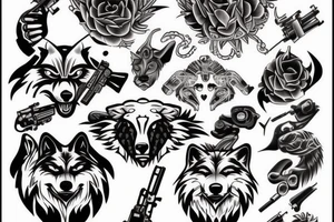 Wolf with machine gun tattoo idea