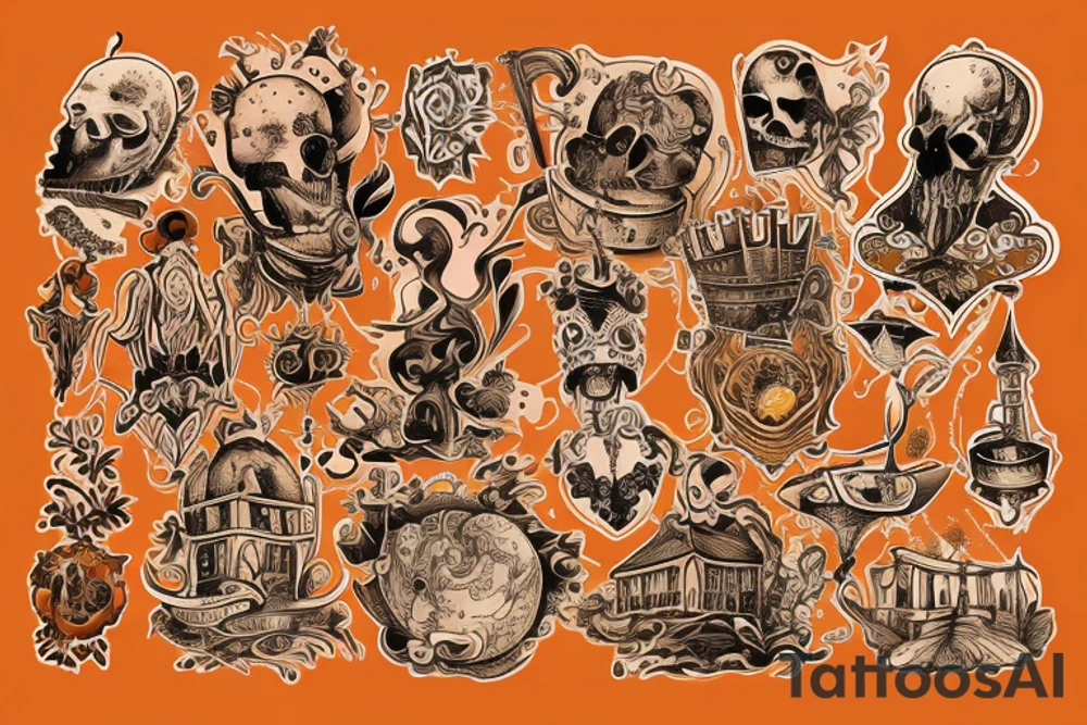 old castle orange colour tattoo idea