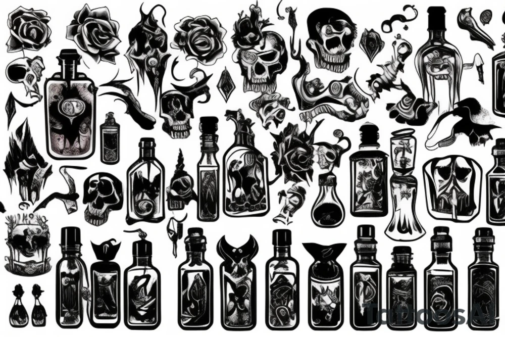 Evil Gothic potion bottle tattoo idea