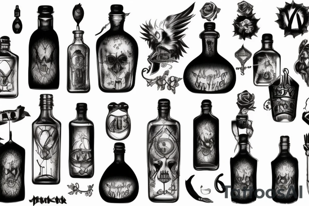 Gothic potion bottle tattoo idea