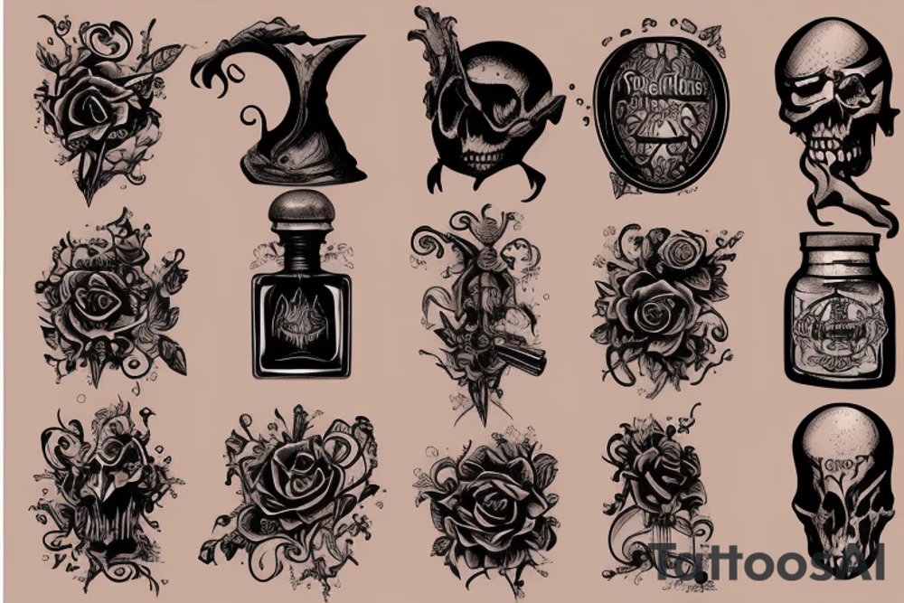 Gothic potion bottle tattoo idea
