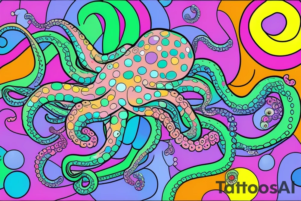 Rainbow colored octopus with galaxy background tattoo idea