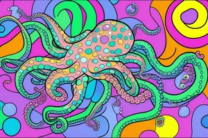 Rainbow colored octopus with galaxy background tattoo idea
