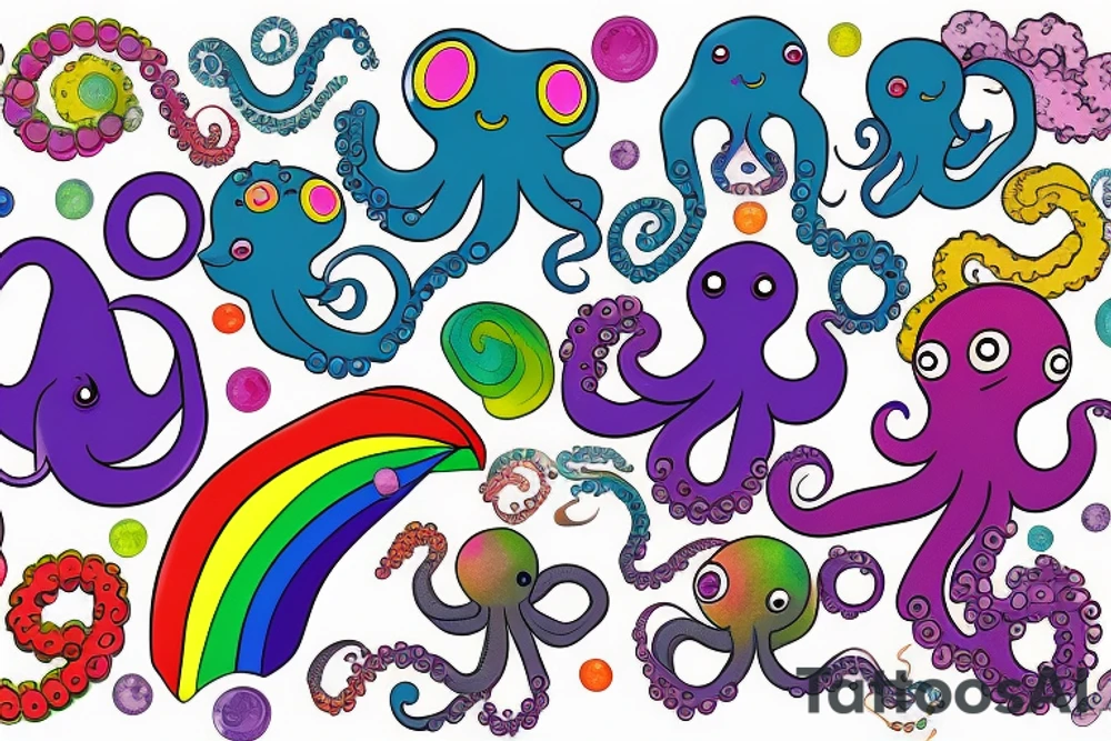 Rainbow colored octopus with galaxy background tattoo idea