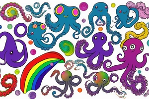 Rainbow colored octopus with galaxy background tattoo idea