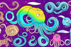 Rainbow colored octopus with galaxy background tattoo idea
