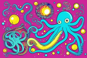 Rainbow colored octopus with galaxy background tattoo idea