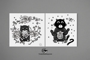 Bear with a cat, a monkey, and a bumblebee tattoo idea