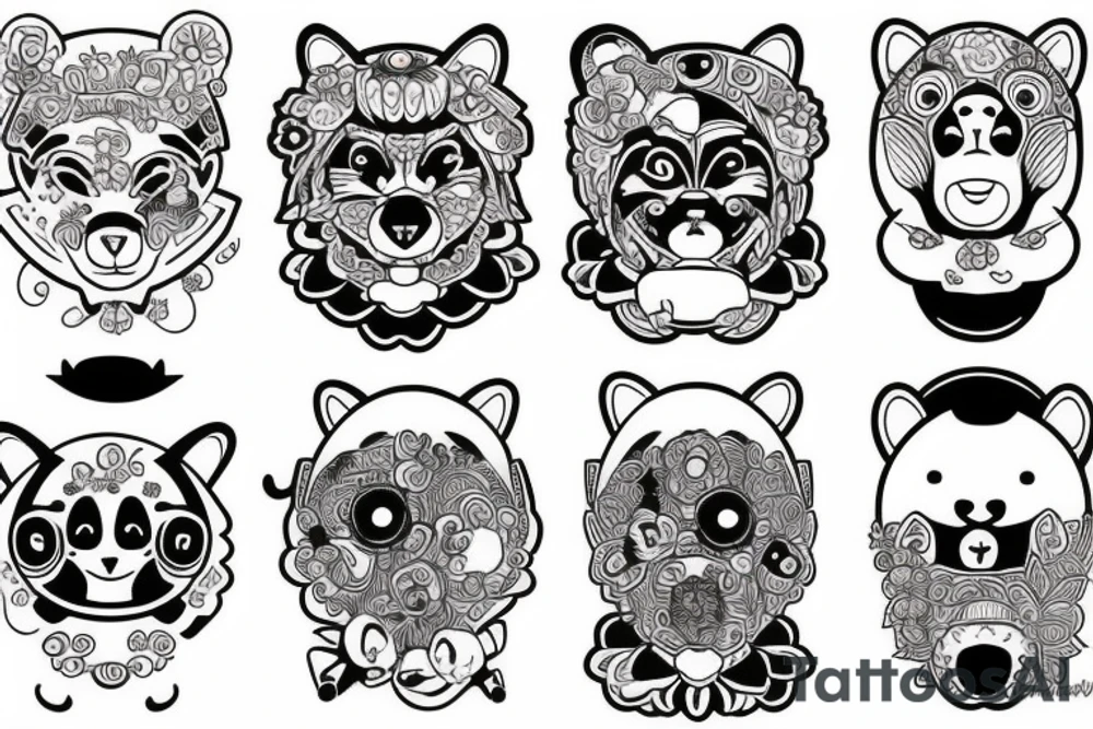 Bear with a cat, a monkey, and a bumblebee tattoo idea